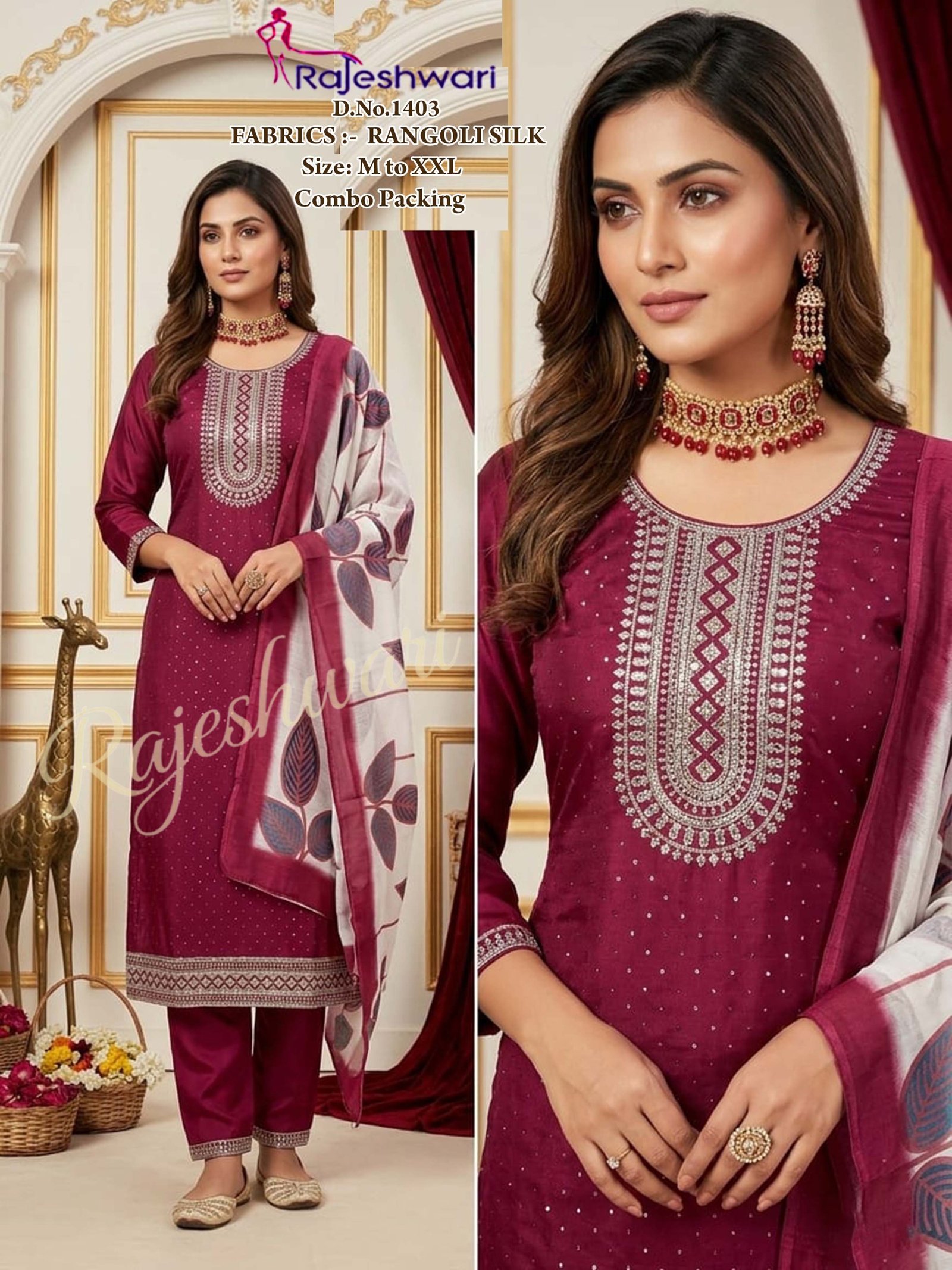 Rajeshwari Rangoli Silk Embroidered Salwar Set – Ready to Wear (D.No.1393)