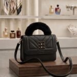 Black Luxury Quilted Handbag with Fur Handle Premium Import