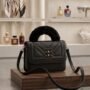 Black Luxury Quilted Handbag with Fur Handle Premium Import